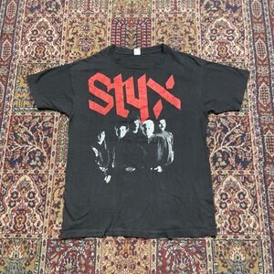 VTG Styx Tour 1991 Euro Tag Band T-Shirt XL Black Edge of the Century Striped